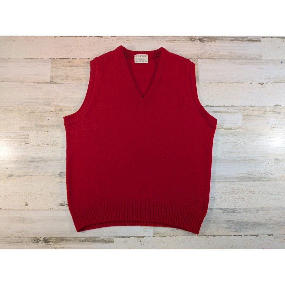 Vintage Lord Jeff Moors Sweater Vest Mens XL Red Shetland Wool V Neck USA
